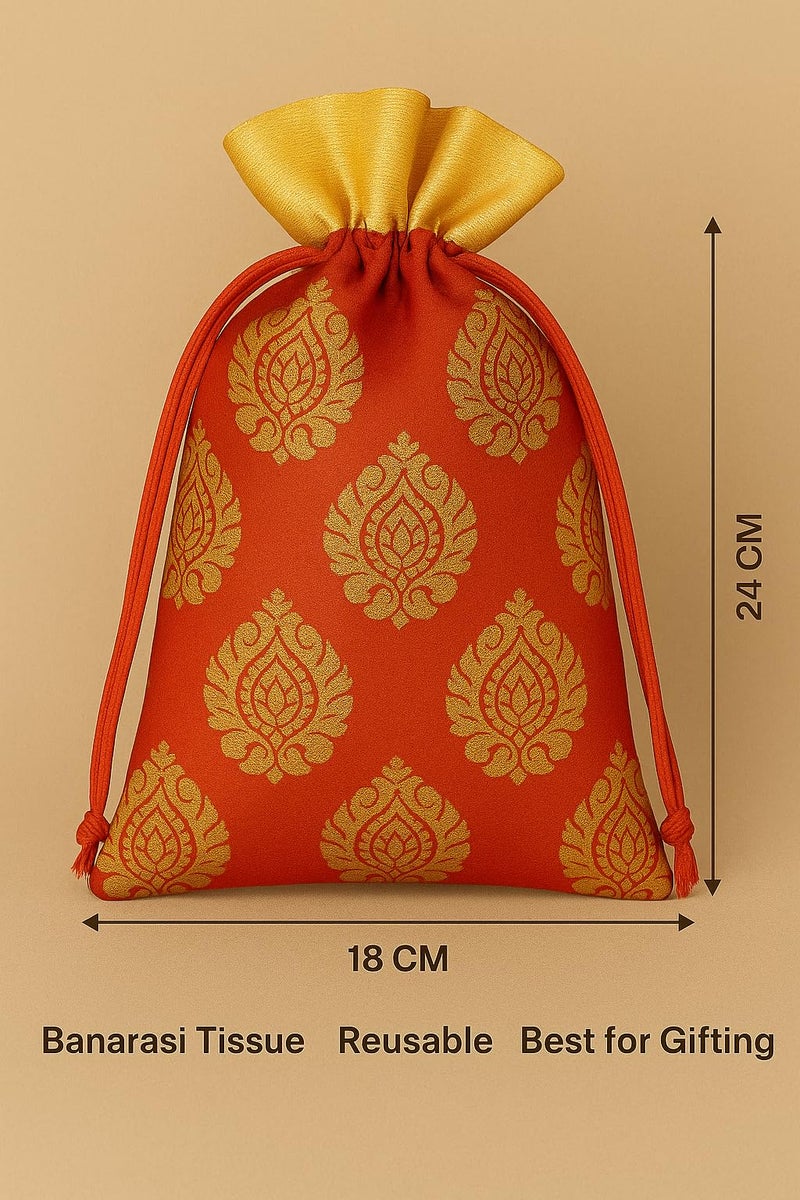 Abhaas 20PCS Drawstrings Potli Bag for Gifting | 23X18CM | for Ladies Wedding, Party Bag Potli Leaf Print for Women Kitty Parties Reusable Return Gift Purpose, Shagun Pouch, Candy Bags - Image 2