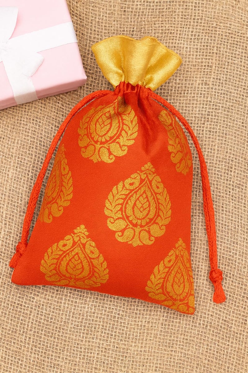 Abhaas 20PCS Drawstrings Potli Bag for Gifting | 23X18CM | for Ladies Wedding, Party Bag Potli Leaf Print for Women Kitty Parties Reusable Return Gift Purpose, Shagun Pouch, Candy Bags - Image 4