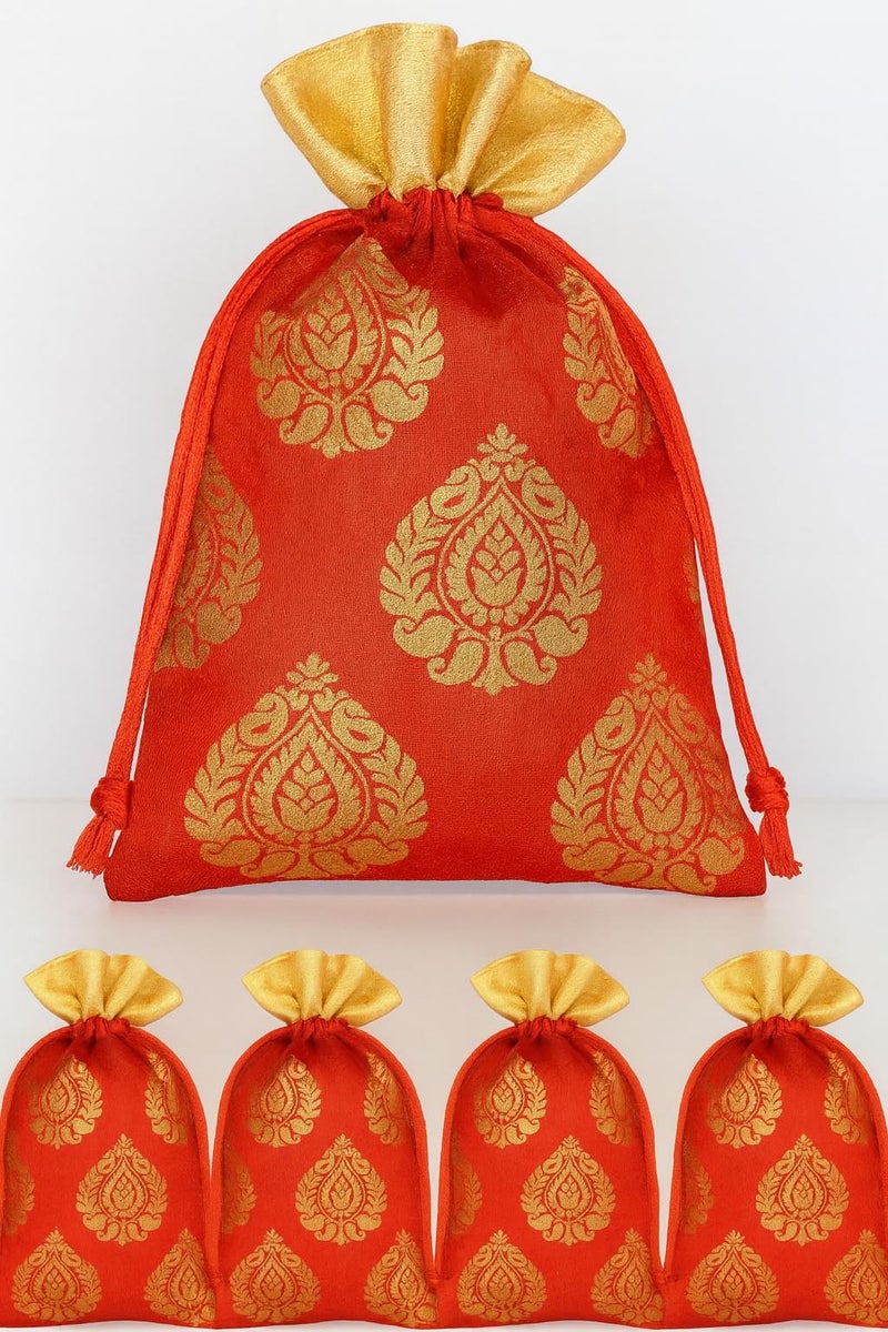 Abhaas 20PCS Drawstrings Potli Bag for Gifting | 23X18CM | for Ladies Wedding, Party Bag Potli Leaf Print for Women Kitty Parties Reusable Return Gift Purpose, Shagun Pouch, Candy Bags - Image 1