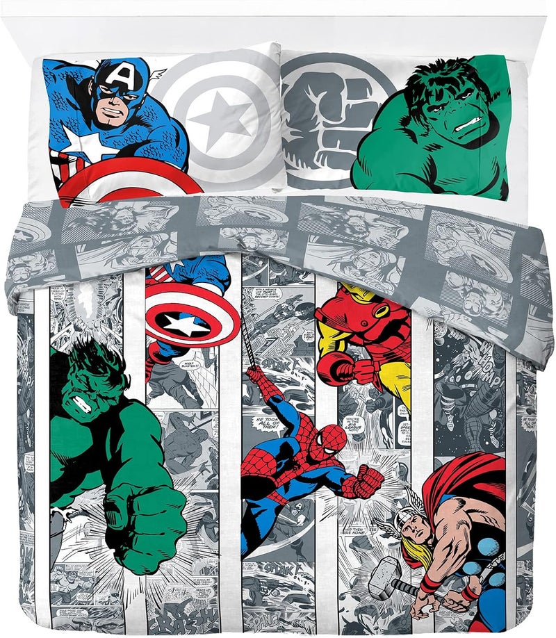 Jay Franco Marvel Comics Comic Cool Children's Bedding Set 200 x 200 cm, 100% Cotton, Double Bed – Includes Duvet Cover & Pillow Cases – Suitable for Beds from 140 x 190 cm to 140 x 200 cm All budget friendly options - Image 1