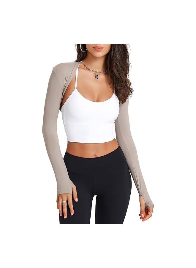 PROMASS Shawl Arm Sleeves for Women Sun Protection Athletic Shrug Long Sleeve Crop Tops Yoga Sports - Image 2