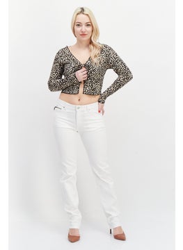 Miss Selfridge Women Petites V Neck Long Sleeve Animal Print Cardigan Top, Beige Combo  - Image 4