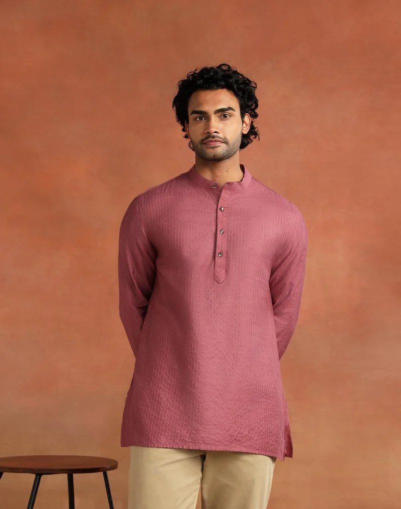 Fabindia Wine Viscose Silk Blend Stripe Short Kurta