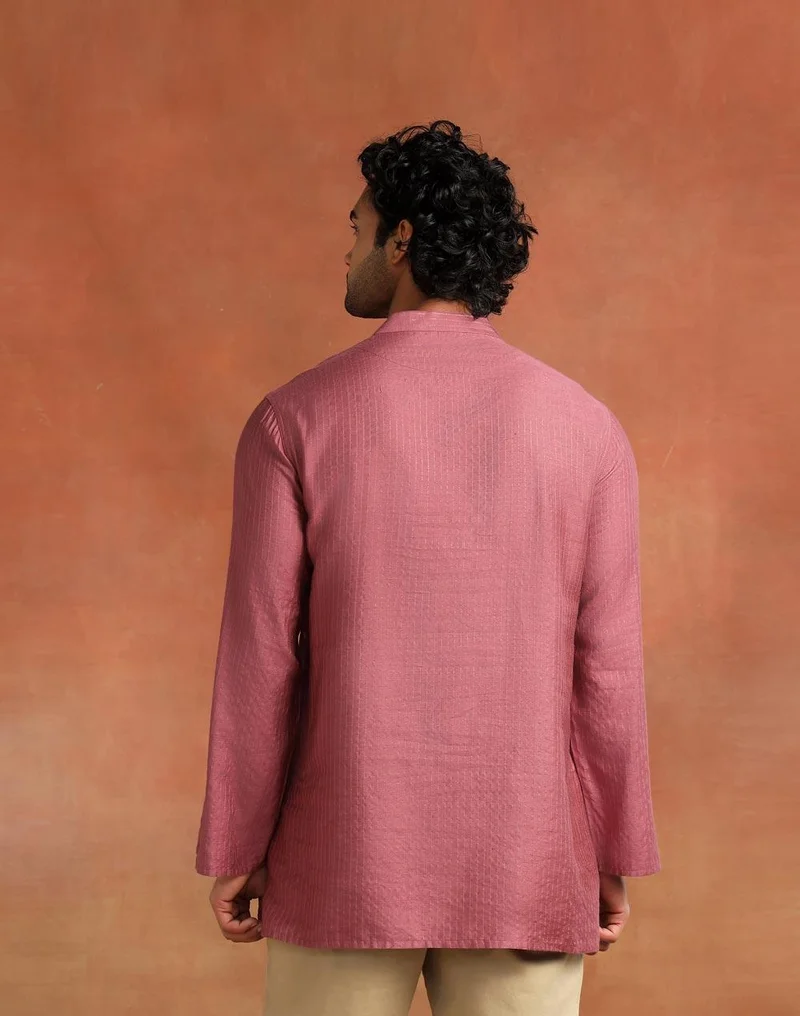 Fabindia  Wine Viscose Silk Blend Stripe Short Kurta for Men | Best Price UAE