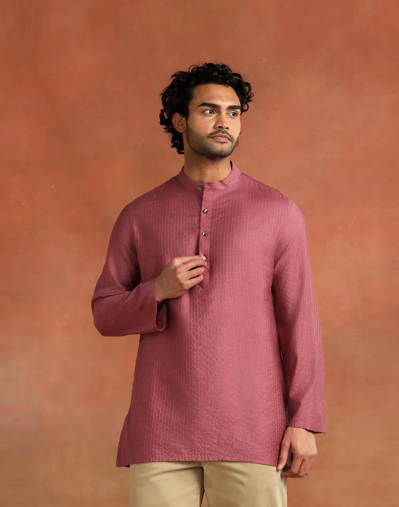 Fabindia Wine Viscose Silk Blend Stripe Short Kurta