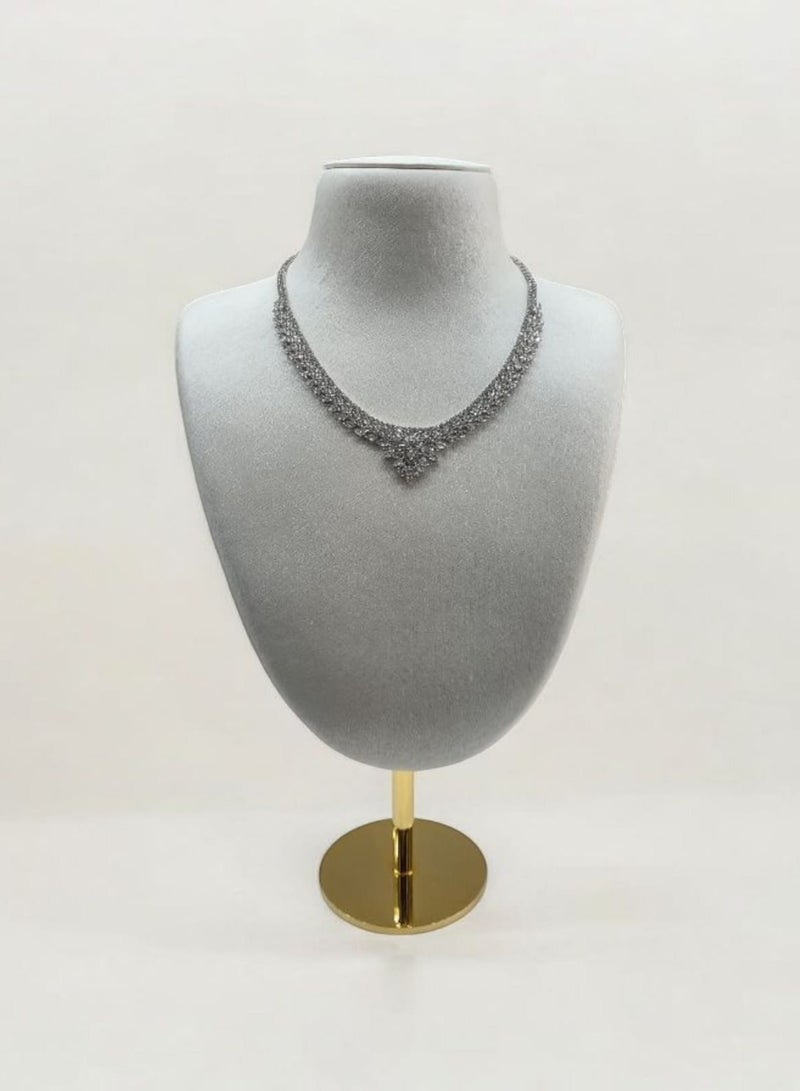 طقم عرض مجوهرات فاخر جلد ريكسين أبيض 5 قطع بقاعدة ذهبية معدنية - حامل قلادة خاتم سوار حلق راقي - Image 4