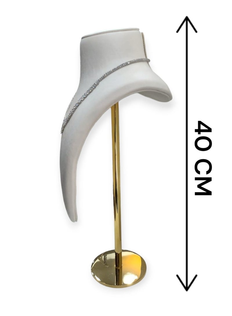 طقم عرض مجوهرات فاخر جلد ريكسين أبيض 5 قطع بقاعدة ذهبية معدنية - حامل قلادة خاتم سوار حلق راقي - Image 5