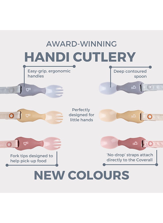 bibado - Handi Toddler Cutlery Set, Food Safe Baby Cutlery, Toddler Fork And Spoon Set, Toddler Eating Utensils For Babies 6 Months And Up, Also Attaches To Coverall Bib - Blush - Image 1
