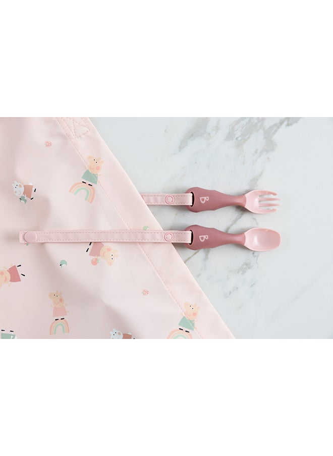 bibado - Handi Toddler Cutlery Set, Food Safe Baby Cutlery, Toddler Fork And Spoon Set, Toddler Eating Utensils For Babies 6 Months And Up, Also Attaches To Coverall Bib - Blush - Image 1