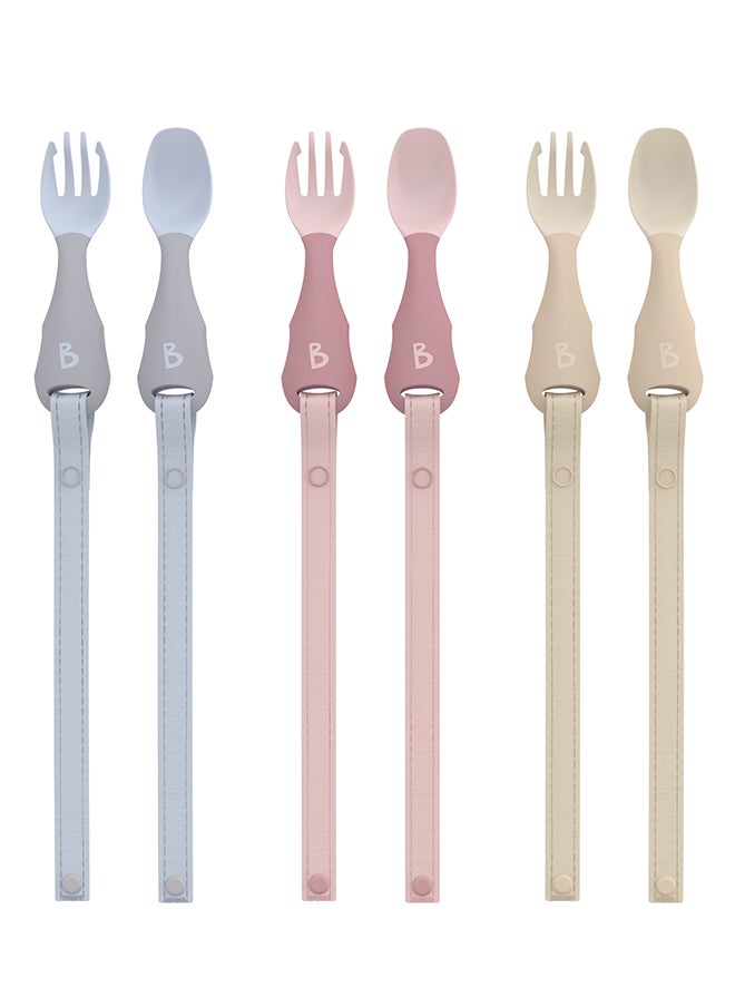 bibado - Handi Toddler Cutlery Set, Food Safe Baby Cutlery, Toddler Fork And Spoon Set, Toddler Eating Utensils For Babies 6 Months And Up, Also Attaches To Coverall Bib - Blush - Image 1