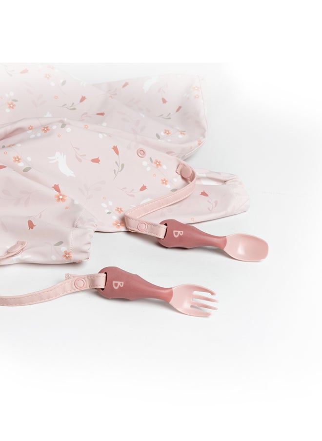 bibado - Handi Toddler Cutlery Set, Food Safe Baby Cutlery, Toddler Fork And Spoon Set, Toddler Eating Utensils For Babies 6 Months And Up, Also Attaches To Coverall Bib - Blush - Image 1