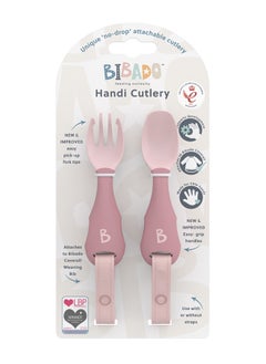 bibado Handi Toddler Cutlery Set, Food Safe Baby Cutlery, Toddler Fork And Spoon Set, Toddler Eating Utensils For Babies 6 Months And Up, Also Attaches To Coverall Bib - Blush  - Image 2