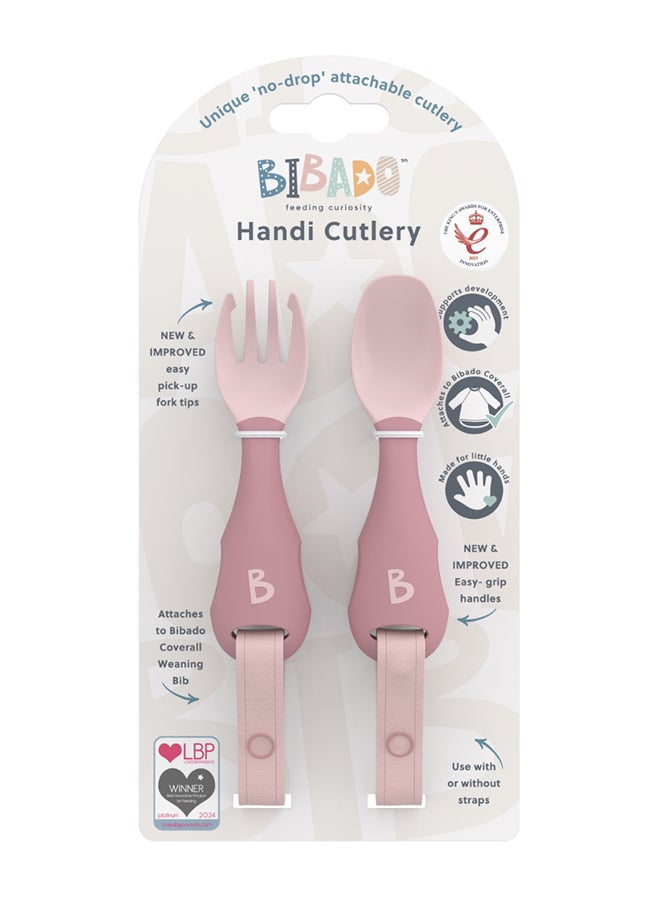 bibado - Handi Toddler Cutlery Set, Food Safe Baby Cutlery, Toddler Fork And Spoon Set, Toddler Eating Utensils For Babies 6 Months And Up, Also Attaches To Coverall Bib - Blush - Image 1