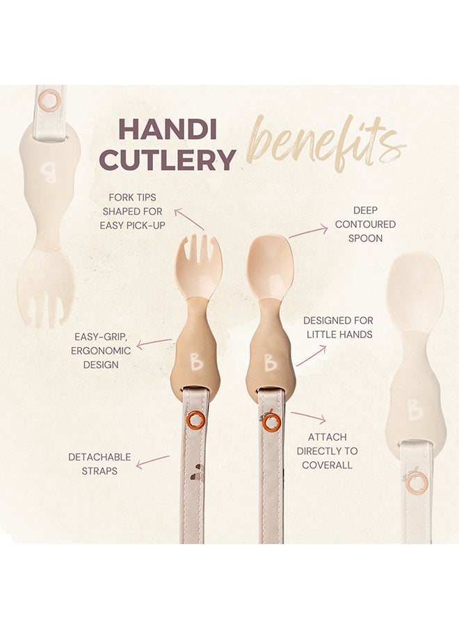 bibado - Handi Toddler Cutlery Set, Food Safe Baby Cutlery, Toddler Fork And Spoon Set, Toddler Eating Utensils For Babies 6 Months And Up, Also Attaches To Coverall Bib - Blush - Image 1