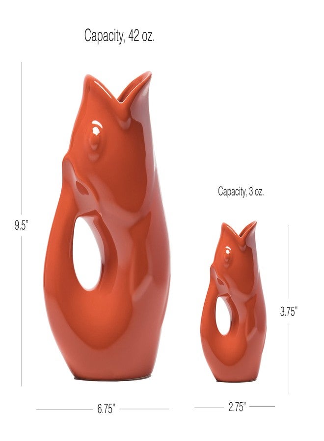 Gurgle Pot إبريق سمك من جرجل بوت - طقم من قطعتين - بابريكا، تصميم مستوحى من الطراز الفرنسي، إبريق كبير سعة 42 أونصة مع وعاء جرجل بوت صغير مطابق، بني - Image 2