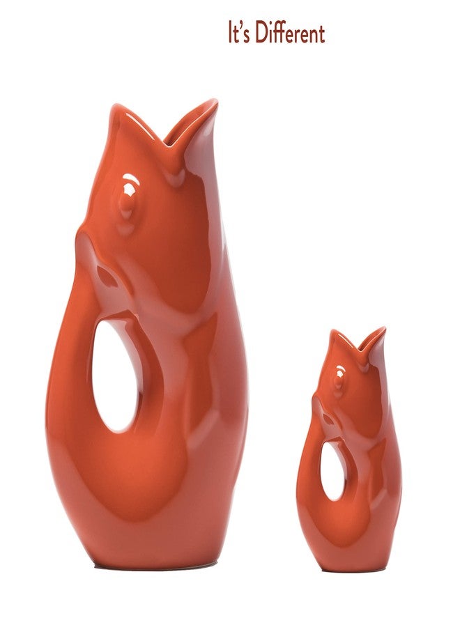 Gurgle Pot إبريق سمك من جرجل بوت - طقم من قطعتين - بابريكا، تصميم مستوحى من الطراز الفرنسي، إبريق كبير سعة 42 أونصة مع وعاء جرجل بوت صغير مطابق، بني - Image 3