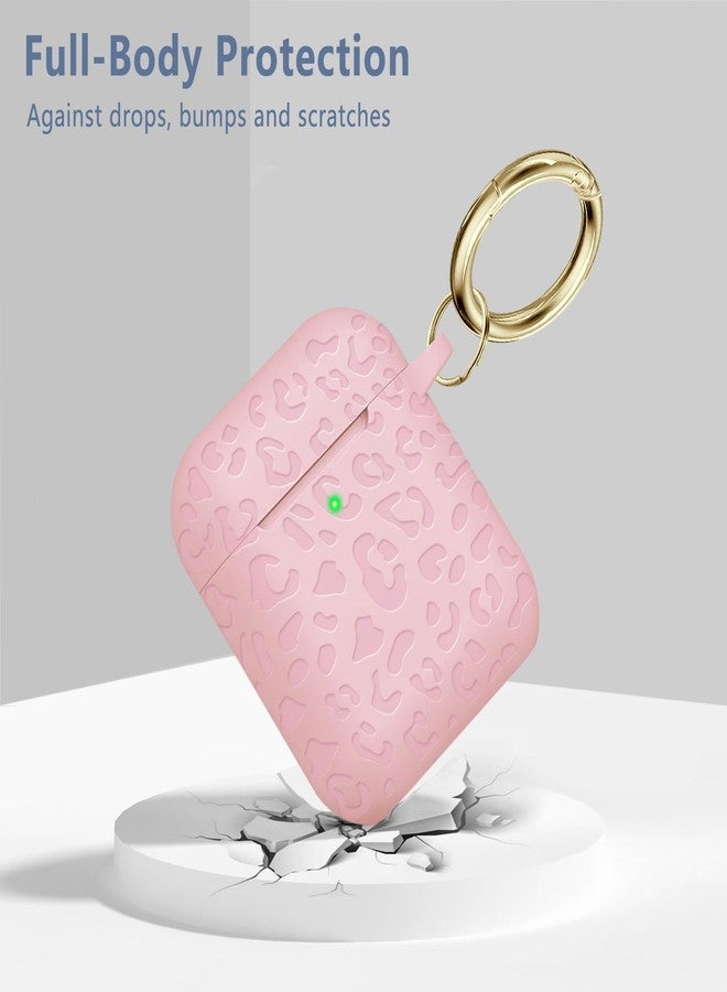 غطاء حماية من جلد النمر محفور عليه شعار جلد النمر، متوافق مع علبة شحن AirPods من الجيل الثاني/الأول، مصنوع من السيليكون الناعم اللطيف، يوفر حماية كاملة، مع إمكانية رؤية مؤشر LED الأمامي، لون وردي. - Image 3