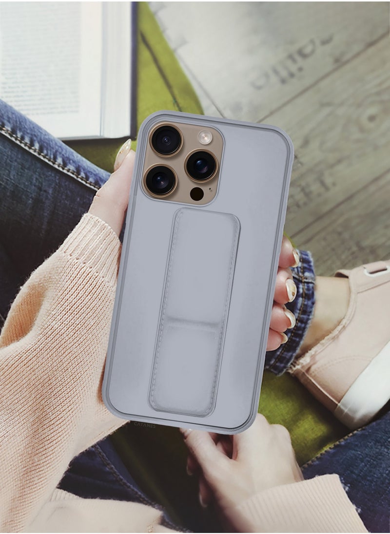 CATANES - ( for iPhone 16 Pro Max ) Case Premium PU Leather Case with Stand Function Shockproof and Anti Scratch Finger Grip Case Cover / Grey - Image 1