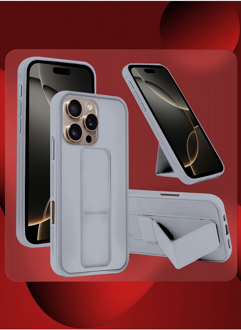 CATANES - ( for iPhone 16 Pro Max ) Case Premium PU Leather Case with Stand Function Shockproof and Anti Scratch Finger Grip Case Cover / Grey - Image 1