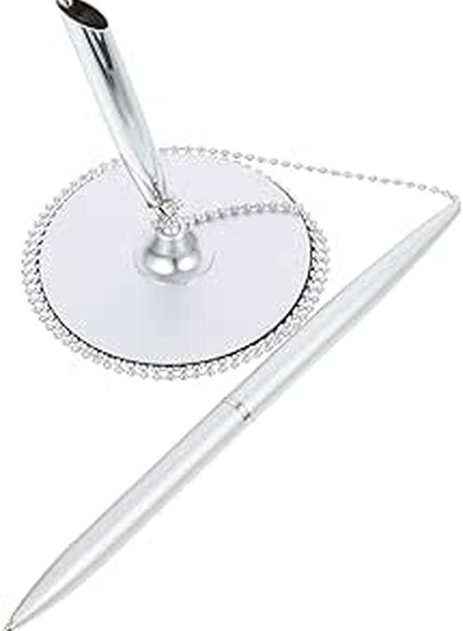 Vertical Desk Pen with Stand Silver Chain Design for Business Hotel Office Use - Image 1