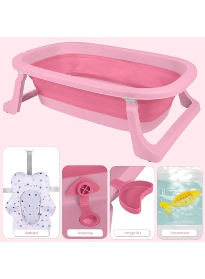 حمام الأطفال ANYUAN قابل للطي، أساسيات استحمام الأطفال، حمام محمول للسفر مزود بفتحة تصريف، مع ميزان حرارة ووسادة عائمة ناعمة واحدة / سهل التخزين - Image 5