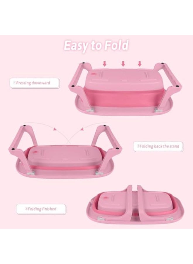 حمام الأطفال ANYUAN قابل للطي، أساسيات استحمام الأطفال، حمام محمول للسفر مزود بفتحة تصريف، مع ميزان حرارة ووسادة عائمة ناعمة واحدة / سهل التخزين - Image 4