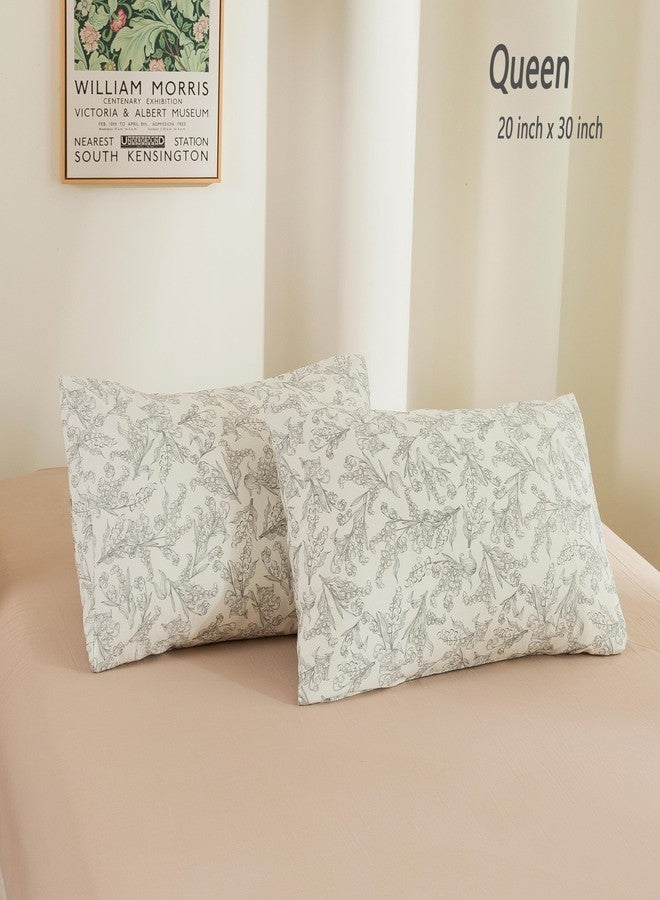 ECOCOTT 2 Pack Pillowcase Queen Size, Vintage Floral Pillow Cases Set - 100% Cotton Pillow Covers with Envelope Closure (Queen, 20"x30") - Image 2