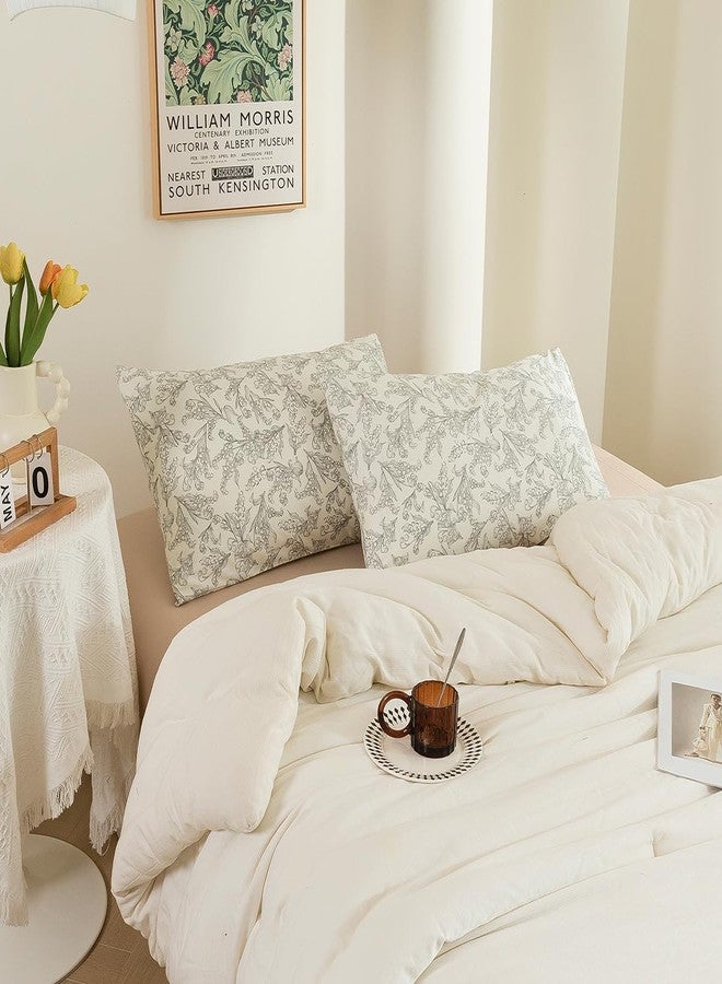 ECOCOTT 2 Pack Pillowcase Queen Size, Vintage Floral Pillow Cases Set - 100% Cotton Pillow Covers with Envelope Closure (Queen, 20"x30") - Image 5