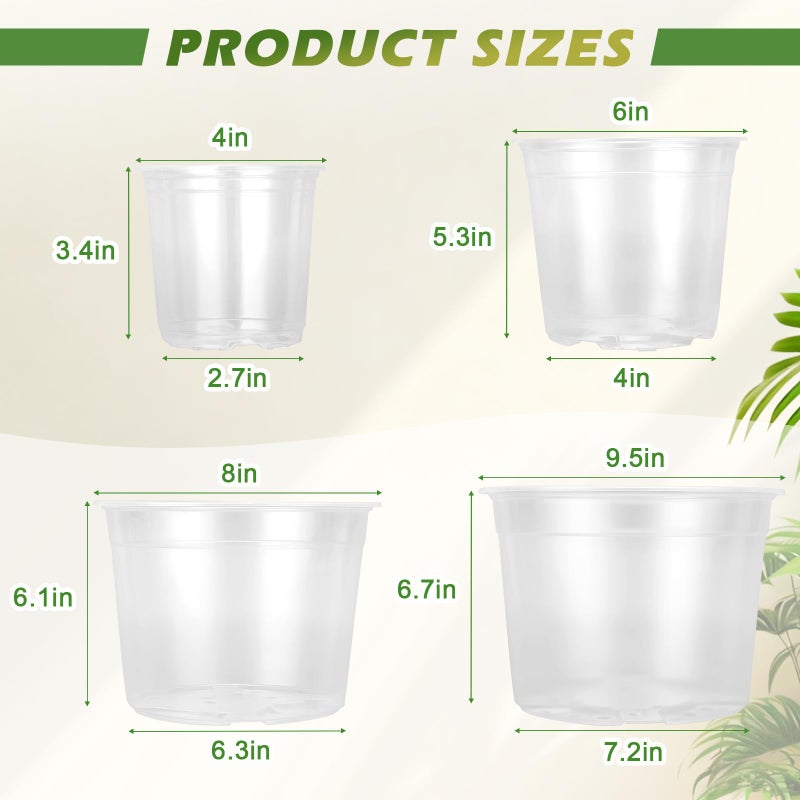 HKKZYT 4/6/8/10 Inch Large Size Clear Nursery Pots for Plants, 16 Pack Plastic Plant Pots with Drainage Holes, Durable Seedling Starter Pot for Succulents Flowers Herb Vegetables - Image 3