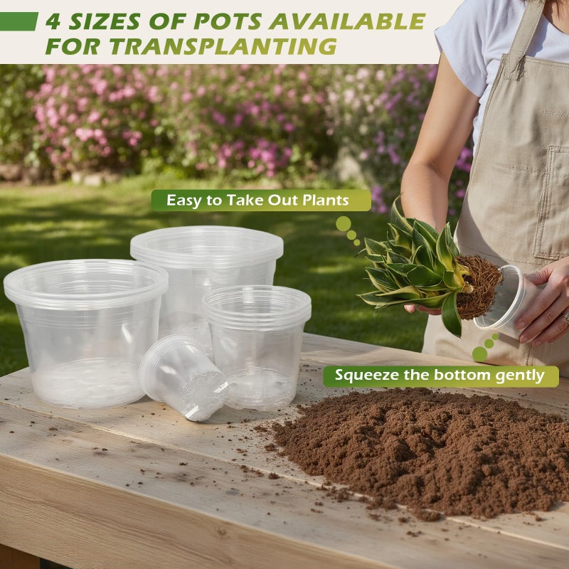 HKKZYT 4/6/8/10 Inch Large Size Clear Nursery Pots for Plants, 16 Pack Plastic Plant Pots with Drainage Holes, Durable Seedling Starter Pot for Succulents Flowers Herb Vegetables - Image 4