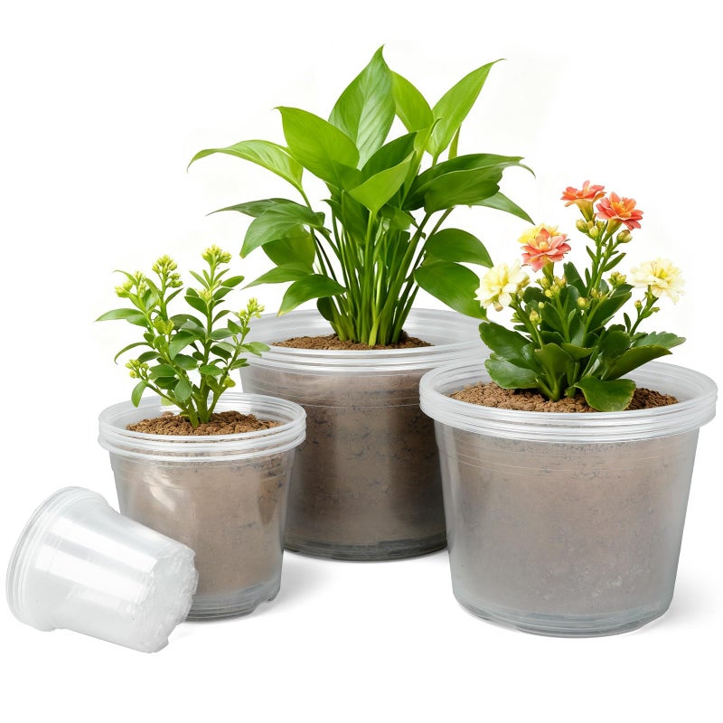 HKKZYT 4/6/8/10 Inch Large Size Clear Nursery Pots for Plants, 16 Pack Plastic Plant Pots with Drainage Holes, Durable Seedling Starter Pot for Succulents Flowers Herb Vegetables - Image 1