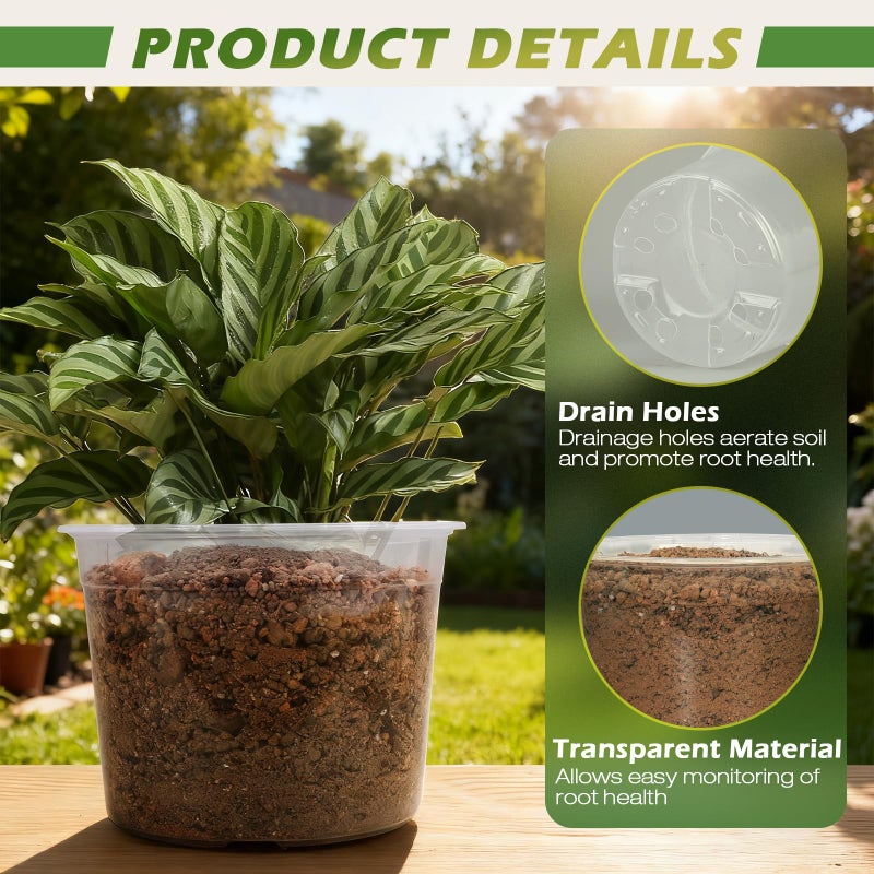 HKKZYT 4/6/8/10 Inch Large Size Clear Nursery Pots for Plants, 16 Pack Plastic Plant Pots with Drainage Holes, Durable Seedling Starter Pot for Succulents Flowers Herb Vegetables - Image 2