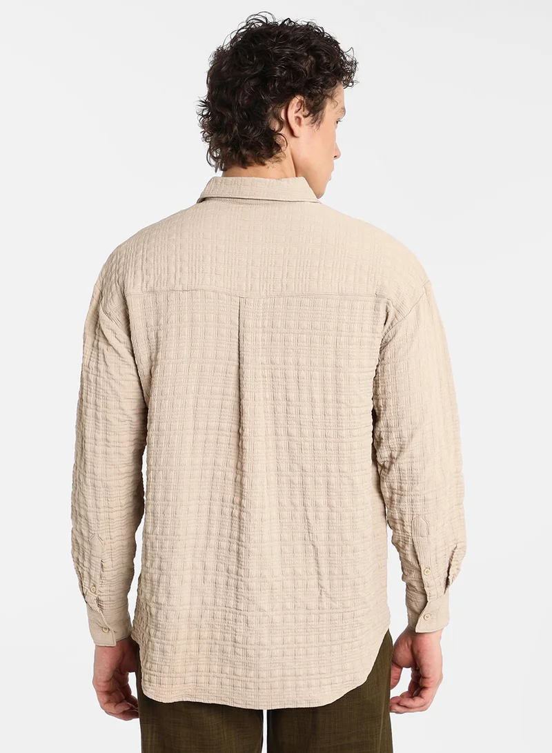 CAHOOT  Men's Saltbox Beige Dimentional-Textured Shirt For Casual Wear | Spread Collar | Long Sleeve | Button Closure | Shirt Crafted With Comfort Fit For Everyday Wear for Men | Best Price UAE