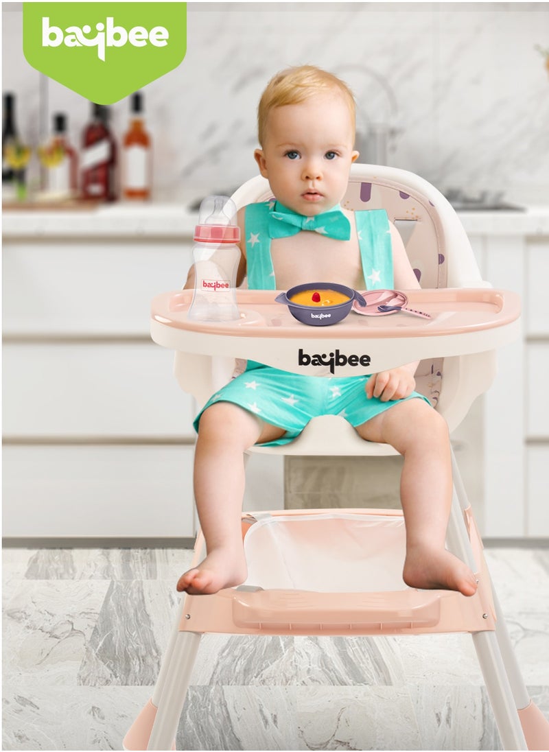 BAYBEE - 2 In 1 Baby Adjustable High Chair With Storage, Tray And  Wheels For 6 Months to 3 Years, Pink - Image 1