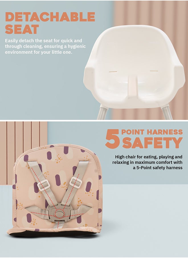 BAYBEE - 2 In 1 Baby Adjustable High Chair With Storage, Tray And  Wheels For 6 Months to 3 Years, Pink - Image 1