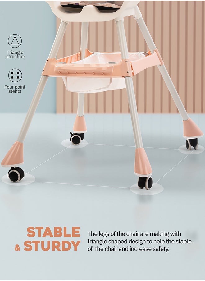 BAYBEE - 2 In 1 Baby Adjustable High Chair With Storage, Tray And  Wheels For 6 Months to 3 Years, Pink - Image 1