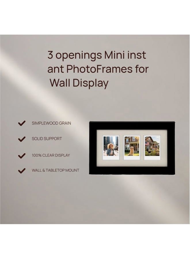 Comtraker Polaroid Picture Frame Collage for 2x3 Instax Mini Film - 3 Openings, Black Photo Wall Display (black, 10.6×6.3) - Image 4