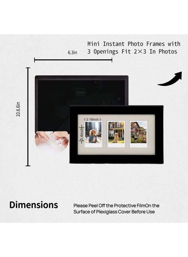 Comtraker Polaroid Picture Frame Collage for 2x3 Instax Mini Film - 3 Openings, Black Photo Wall Display (black, 10.6×6.3) - Image 5