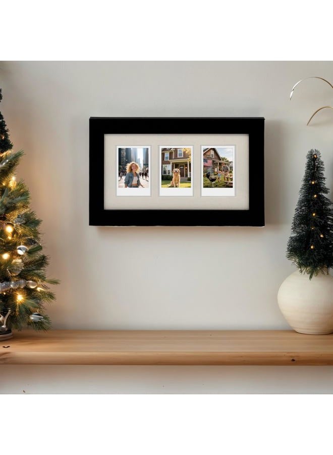 Comtraker Polaroid Picture Frame Collage for 2x3 Instax Mini Film - 3 Openings, Black Photo Wall Display (black, 10.6×6.3) - Image 2