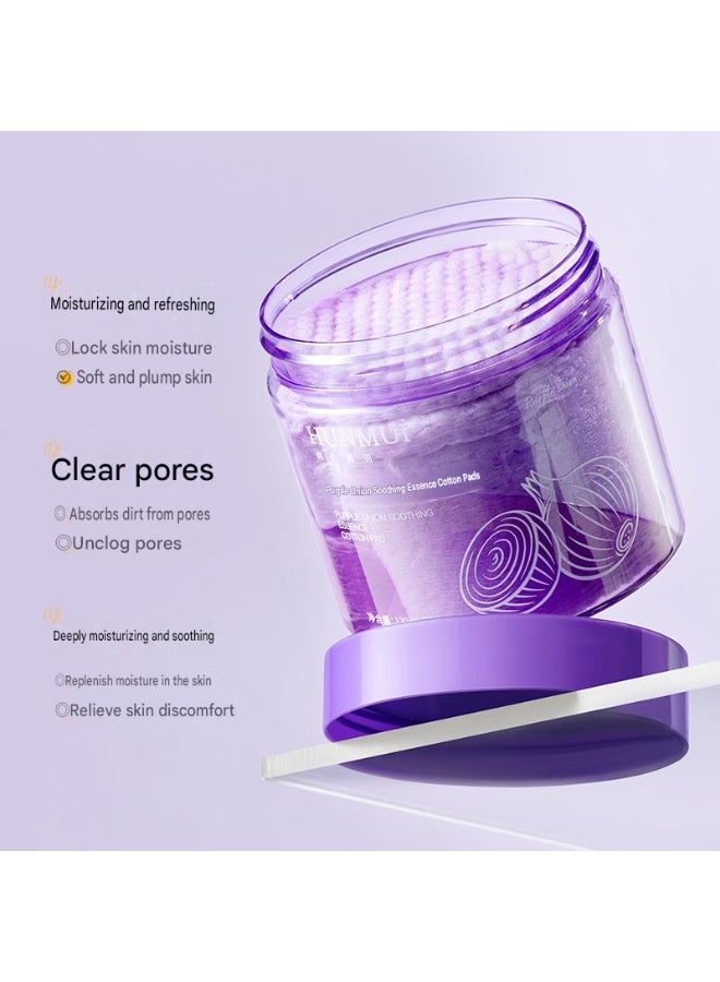 HUNMUI Professional Purple Onion Soothing Essence Cotton Pad, 60 Pads Hydrating u0026 Smoothing Facial Pads, Infused with Purple Onion Extract, Soothe Irritated Skin, Improve Skin Texture, Gentle Exfoliating Toner Pads for All Skin Types - Image 4