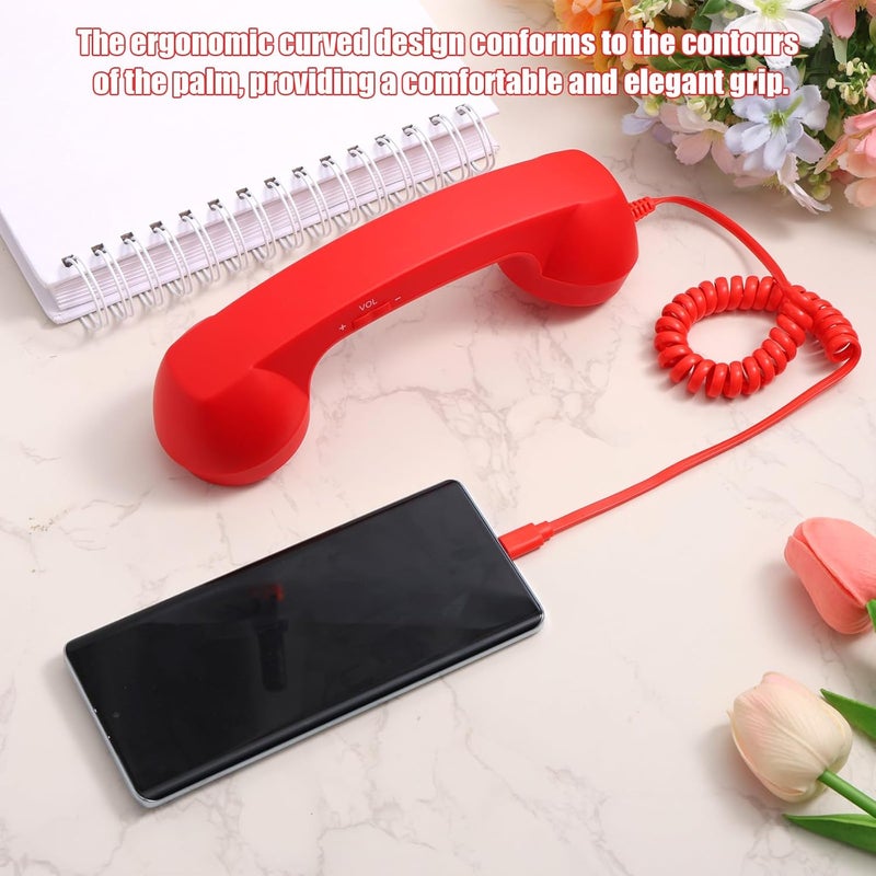 BTFO Retro Phone Handset for Iphone/Android, Type C Old School Cell Phone Receiver with Microphone & Speaker 90s Style Photos Prop for Mobile Phones (Red) - Image 4