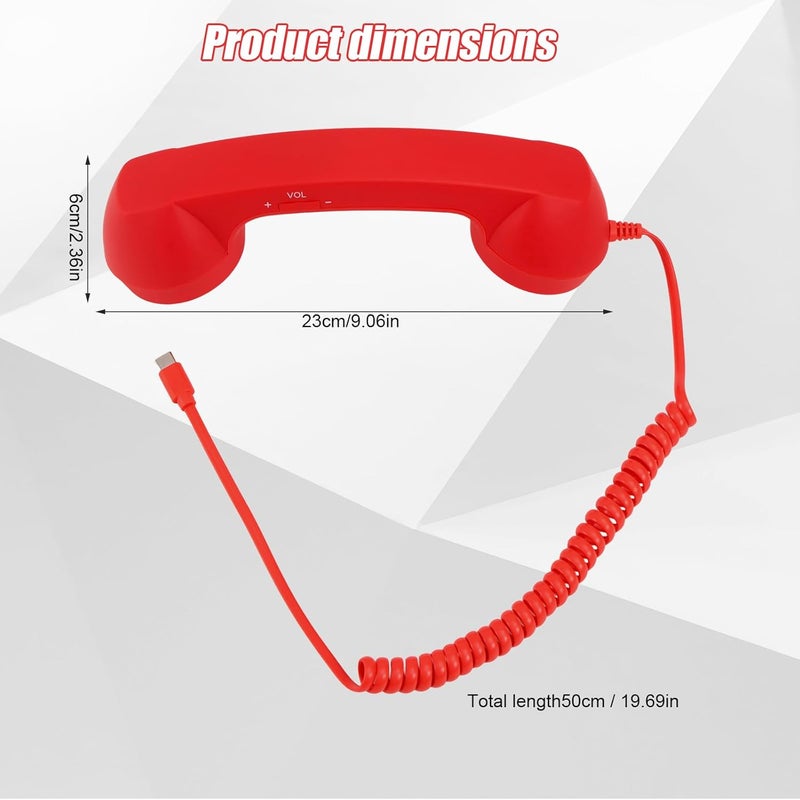 BTFO Retro Phone Handset for Iphone/Android, Type C Old School Cell Phone Receiver with Microphone & Speaker 90s Style Photos Prop for Mobile Phones (Red) - Image 2