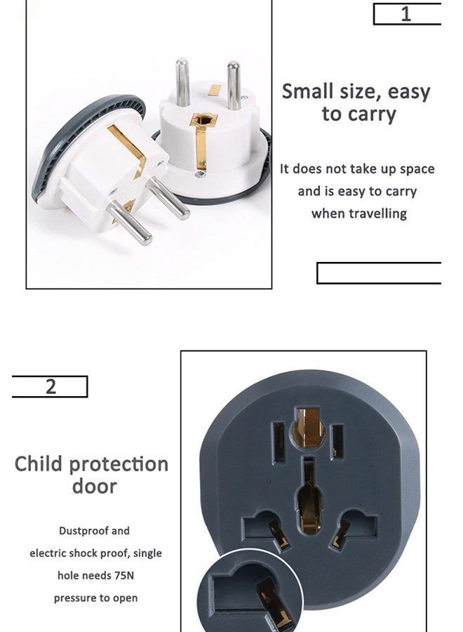 Universal Travel Adapter Plug Converter, 16A 2500W US/AUS/UK to EU Wall Charger Power Plug, 2/3 pin to 2 pin plug socket Fits Type A,B,G,I,J & L for Spain, Italy, Greece, Turkey 250V (Type E/F) - Image 5