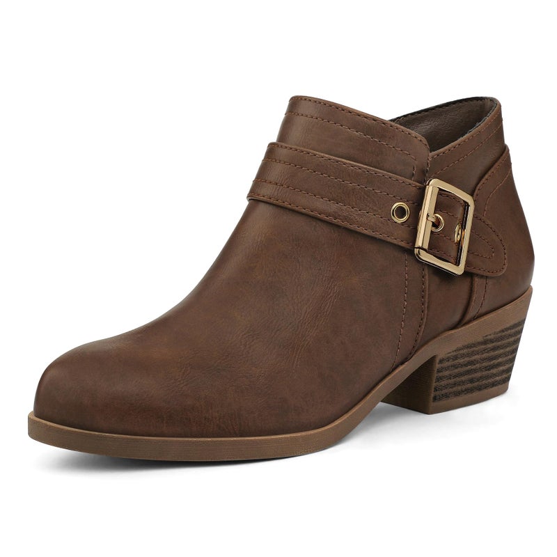 mysoft Women's Ankle Boots Low Chunky Stacked Heel Comfortable Round Toe booties with Side Zipper Shoes - Image 1