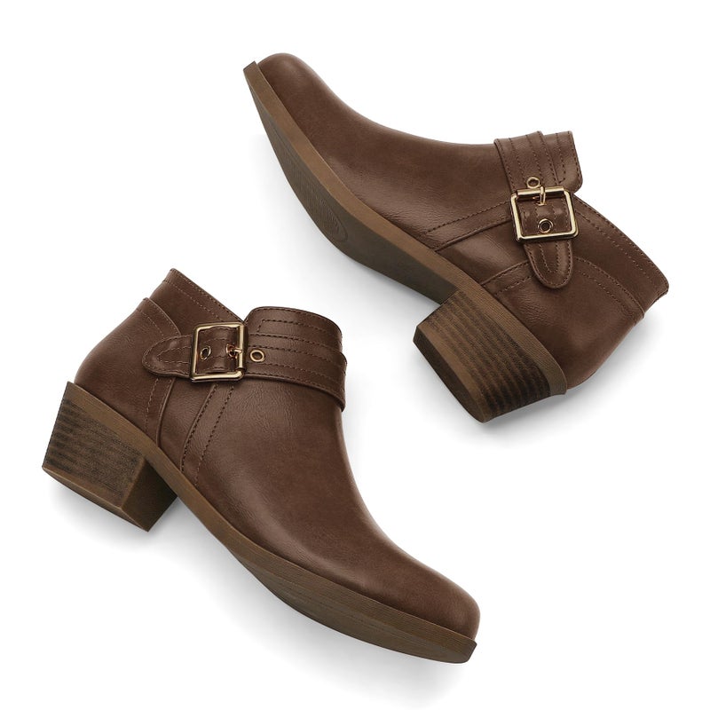 mysoft Women's Ankle Boots Low Chunky Stacked Heel Comfortable Round Toe booties with Side Zipper Shoes - Image 3