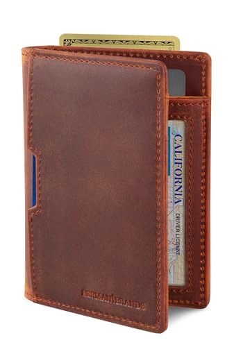 SERMAN BRANDS - Wallets for Men Slim Mens leather RFID Blocking Minimalist Card Front Pocket Bifold Travel Thin (Canyon Red 5.0) - Image 1