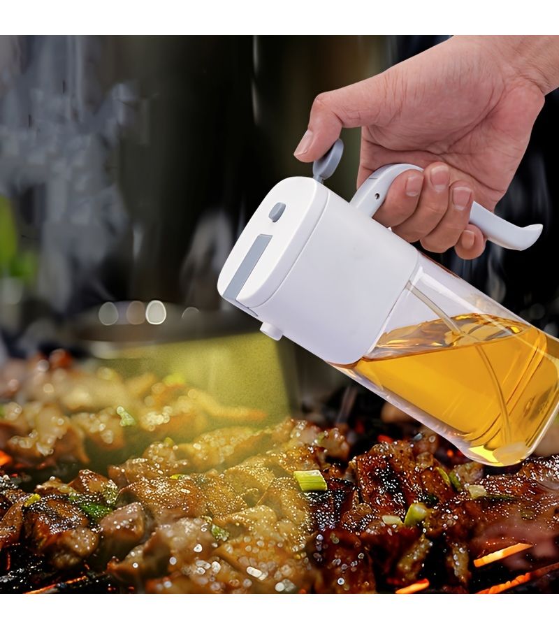 White 16.9oz Plastic Oil Spray Bottle 2-in-1 Spray and Pour Dispenser for Cooking - Image 1