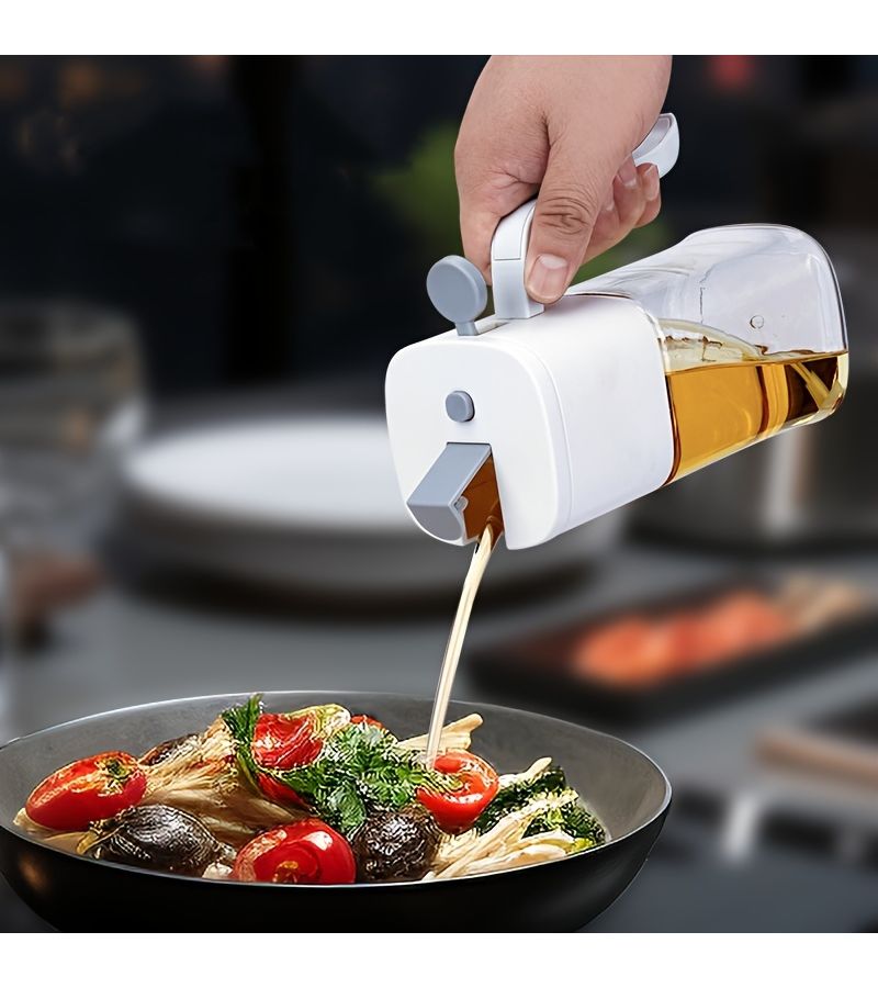 White 16.9oz Plastic Oil Spray Bottle 2-in-1 Spray and Pour Dispenser for Cooking - Image 4