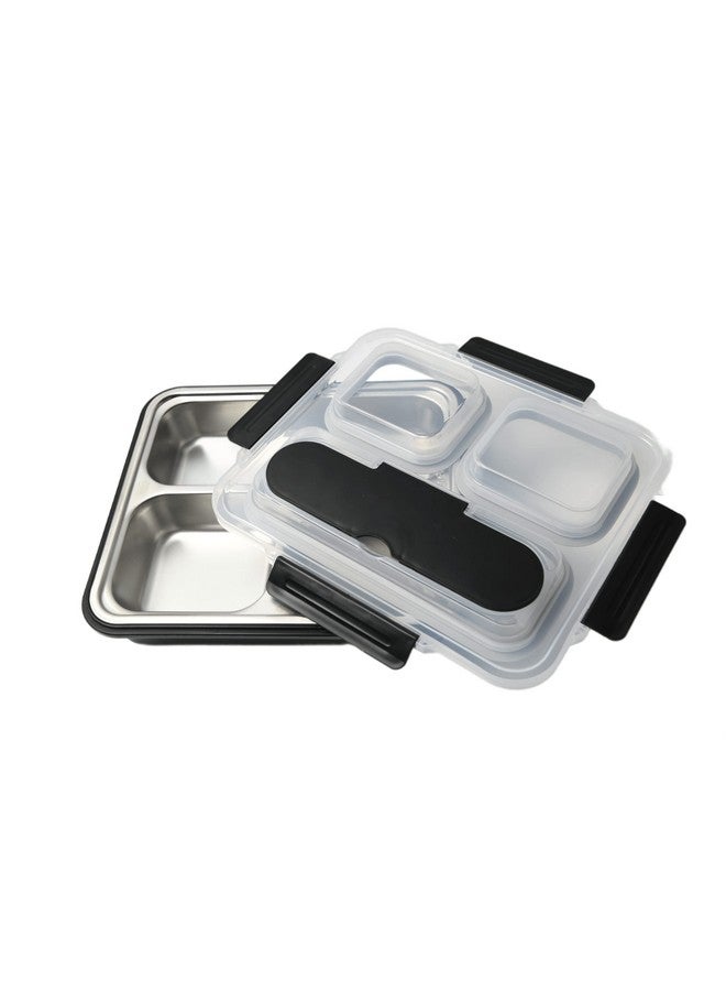 Femora High Steel Container Rectangle Lunch Box for Office-College-School - (Not Leakproof) (3 Pots) - Black - Image 1