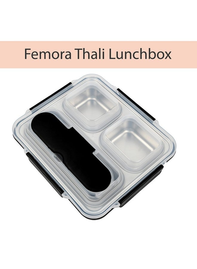 Femora High Steel Container Rectangle Lunch Box for Office-College-School - (Not Leakproof) (3 Pots) - Black - Image 3
